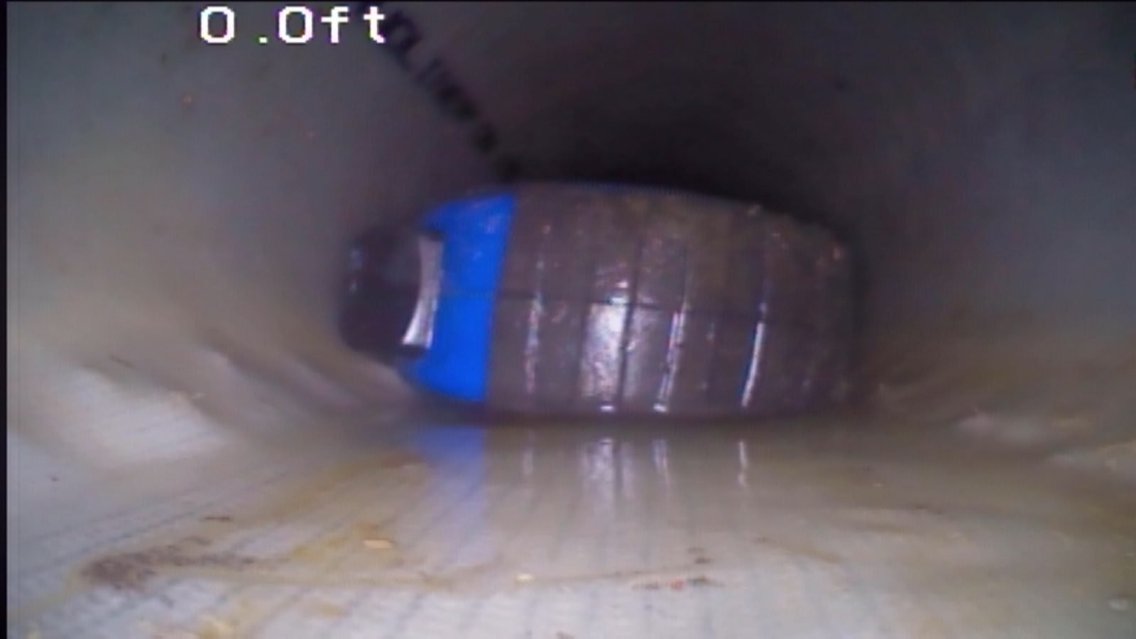 Sewer scope showing complete pipe blockage — collapse found at 31 feet in an Everett home, invisible without a camera.